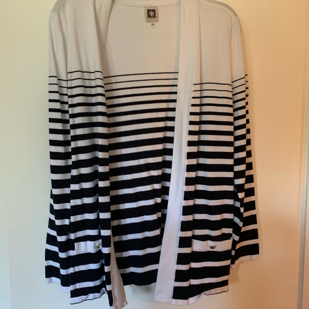 Anne Klein white and navy striped cardigan Large